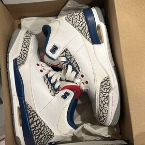 Jordan White and Blue Sneakers with Gray Accents